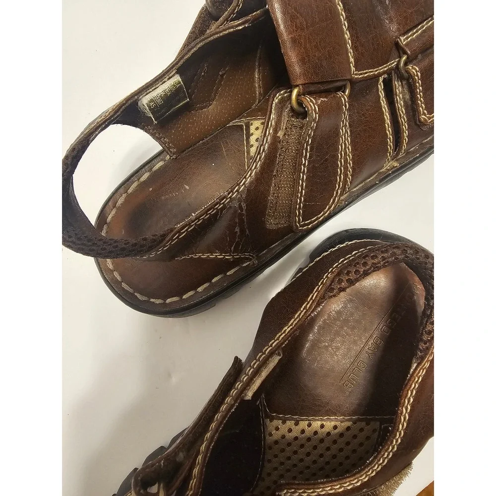 Mens Montego Bay Fisherman Leather Brown Sandals 9.5 Grooved Sole